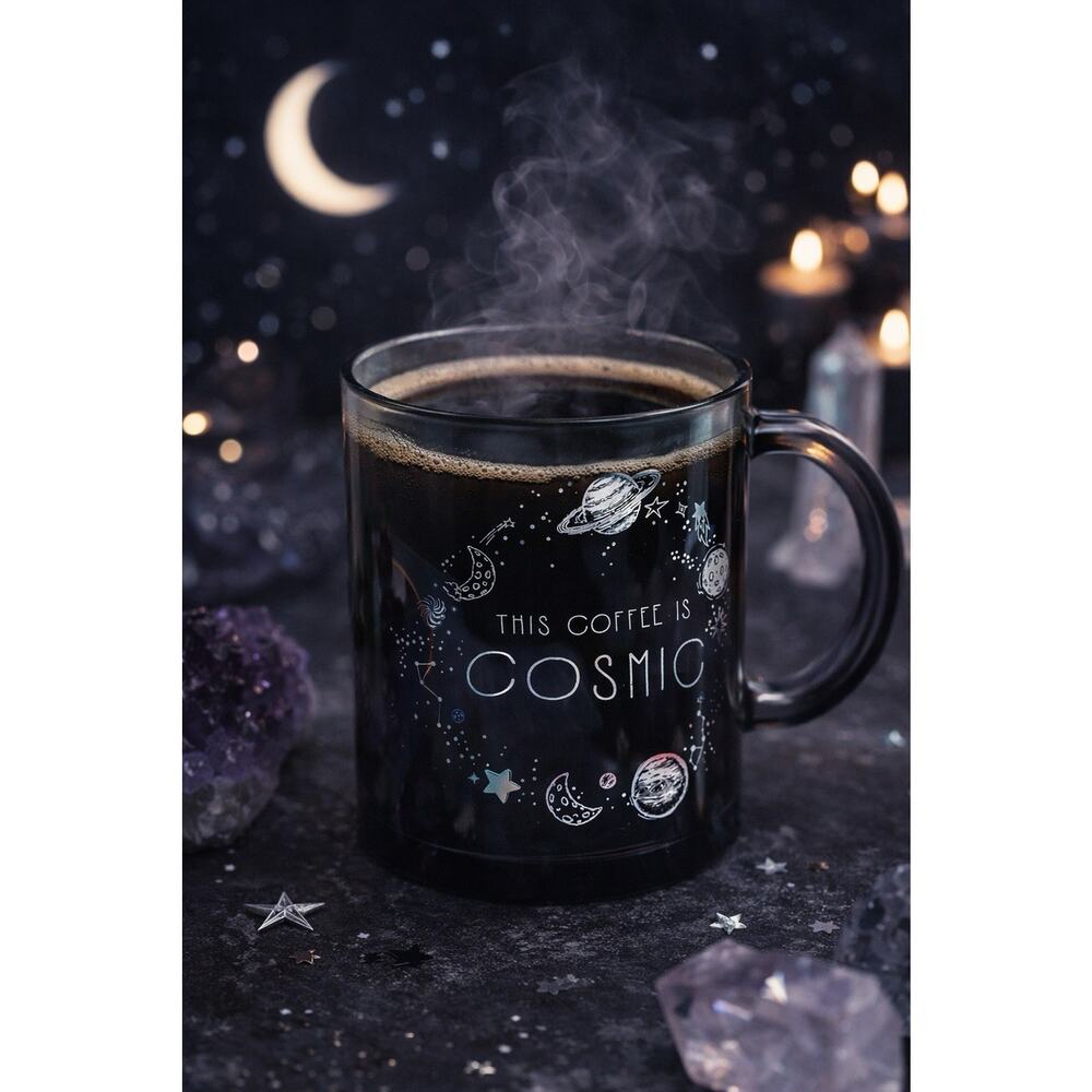 Cosmic Coffee Mug Smoked Glass Space Planets Stars ICUP Galaxy Cup